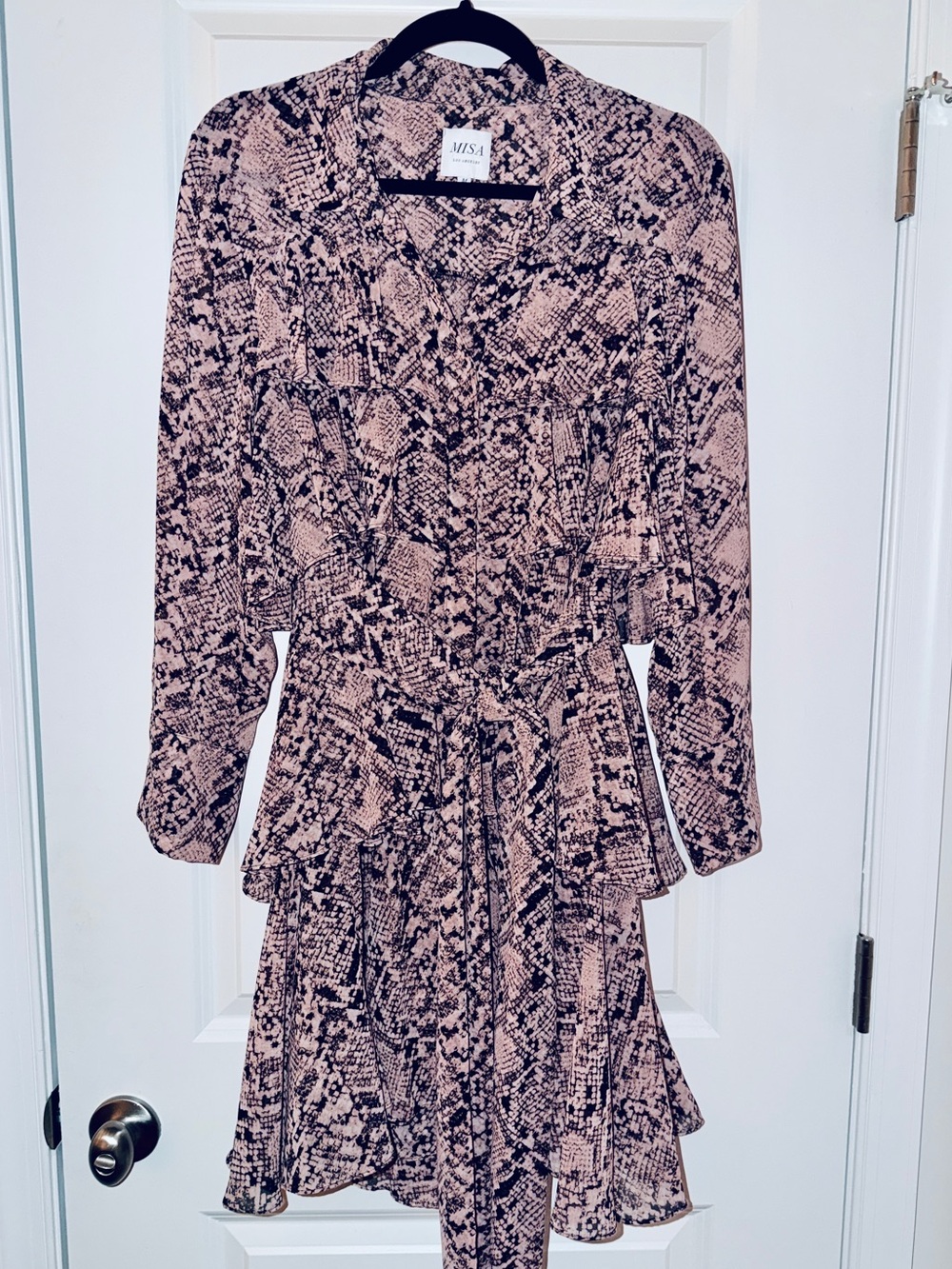 Misa Los Angeles Pink & Black Snake-Print Long Sleeve Dress
